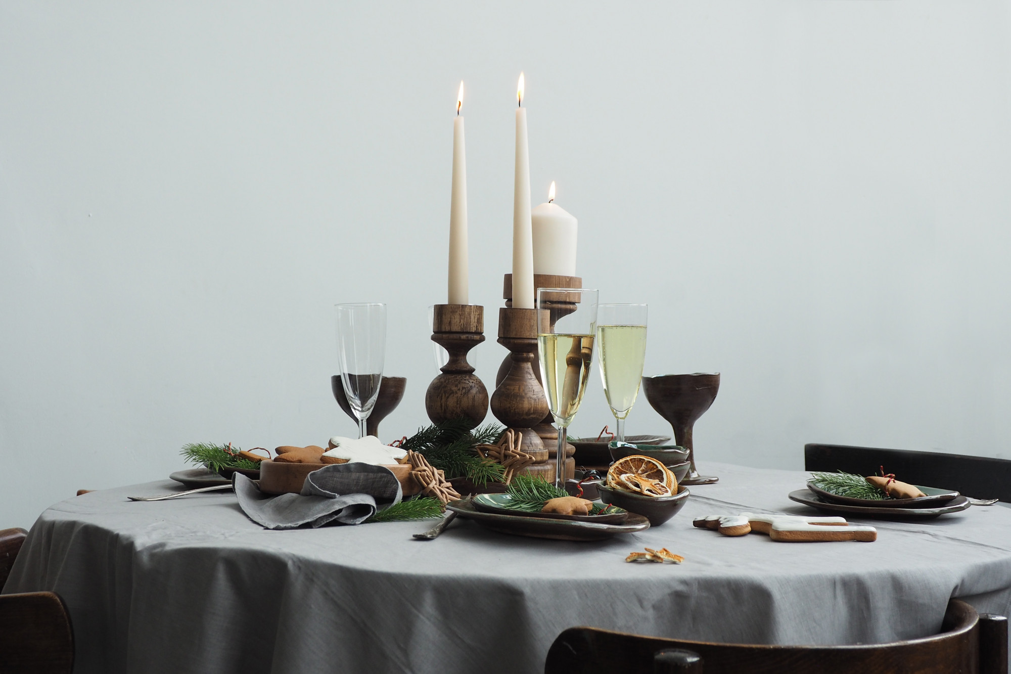 Private dining table set with candles